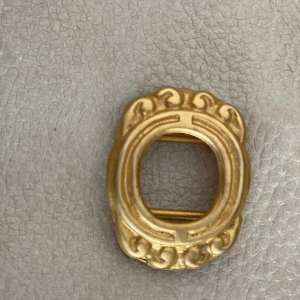 Vintage Terry Stack Buckle , gold tone Oval. Heavy Metal.